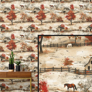 Witte & Kastanje Bruine Paardenstal Herfst Ranch Behang