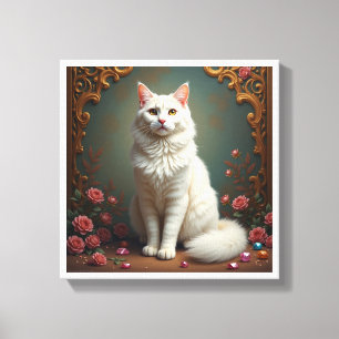 Witte Kat 5D Diamant Schilderen Kit Canvas Afdruk