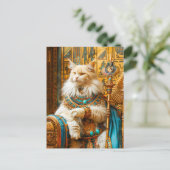 Witte kat als hogepriester op de troon briefkaart (Staand voorkant)