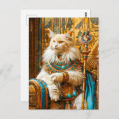 Witte kat als hogepriester op de troon briefkaart (Voorkant / Achterkant)