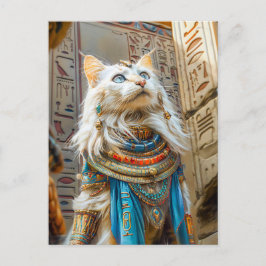 Witte kat als hogepriester op de troon briefkaart