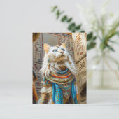 Witte kat als hogepriester op de troon briefkaart (Staand voorkant)