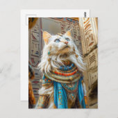 Witte kat als hogepriester op de troon briefkaart (Voorkant / Achterkant)