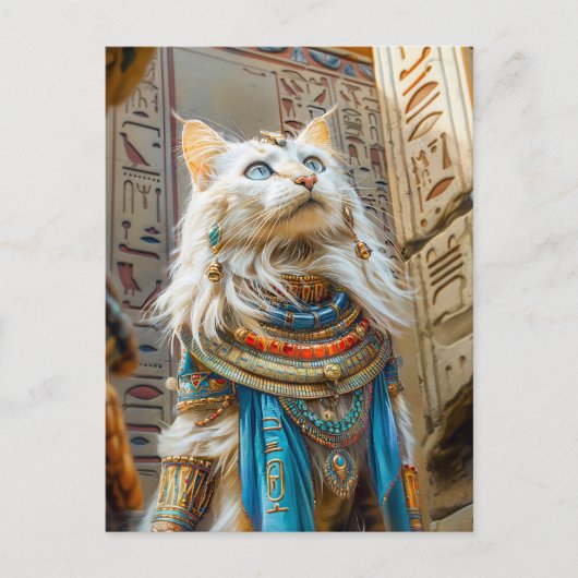 Witte kat als hogepriester op de troon briefkaart (Voorkant)