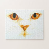Witte Kat Amber Ogen Aquarel Art Print Legpuzzel (Horizontaal)