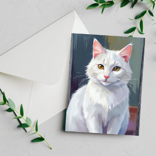 Witte Kat   Aquarel Kat Dieren Schilderij Kaart