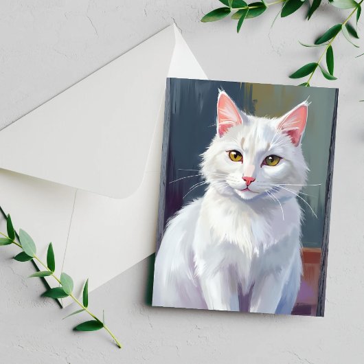 Witte Kat | Aquarel Kat Dieren Schilderij Kaart