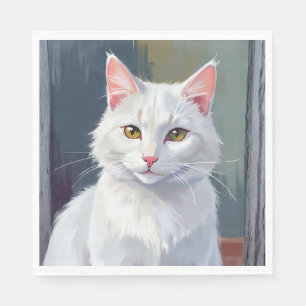 Witte Kat Aquarel Kat Huisdier Schilderij Servet