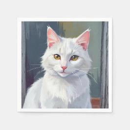 Witte Kat | Aquarel Kat Huisdier Schilderij Servet