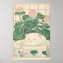 Witte kat badkuipprint, Ukiyo-e Japanse kunst