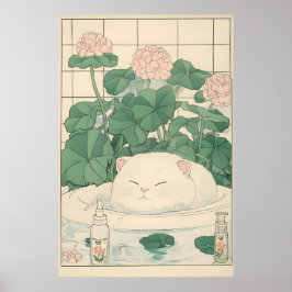 Witte kat badkuipprint, Ukiyo-e Japanse kunst Poster