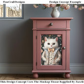 Witte Kat Barok Geborduurde Outfit CB7 Decoupage Tissuepapier