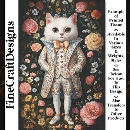 Witte Kat Barok Geborduurde Outfit CB7 Decoupage Tissuepapier