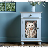 Witte Kat Barok Geborduurde Outfit CB8 Decoupage Tissuepapier