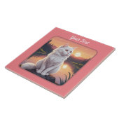 Witte kat bij het meer tegeltje (Zijkant)