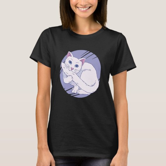 Witte kat bijt staart huisdier t-shirt (Voorkant)