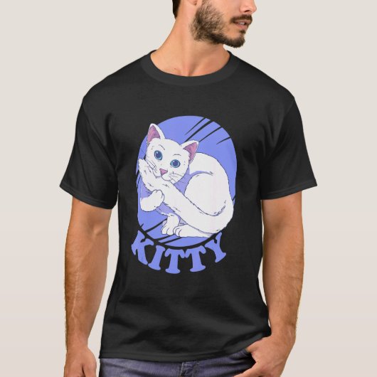 Witte kat bijt staart t-shirt (Voorkant)