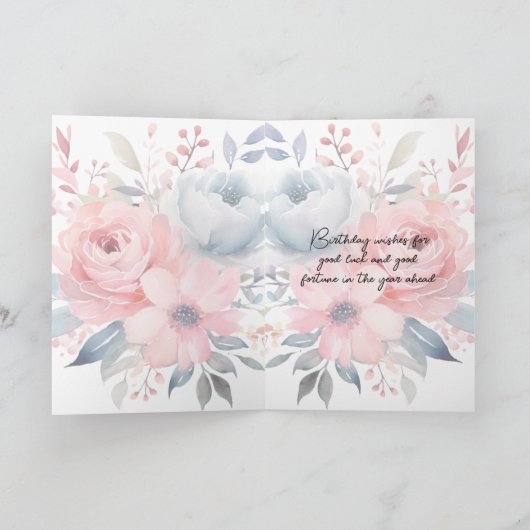 Witte kat Blauw Roze Bloemen Met Liefde Verjaardag Feestdagen Kaart (Binnen)