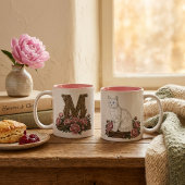 Witte Kat Blauwe Ogen Monogrammokkop Tweekleurige Koffiemok