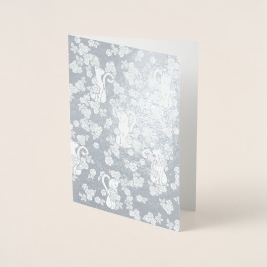 Witte kat bloemen folie kaarten (Voorkant)