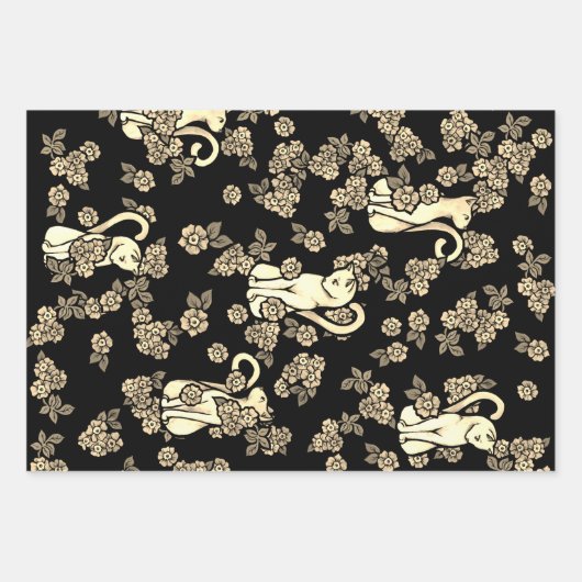 Witte kat bloemen inpakpapier vel (Voorkant 2)