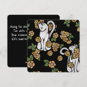Witte kat bloemen notitiekaartje (Voorkant / Achterkant)