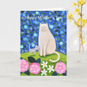 witte kat bloemengroet Moederdag Kaart (Gele Bloem)