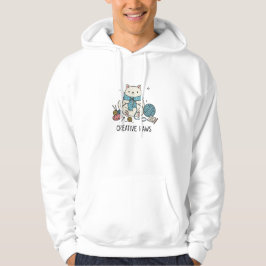 Witte Kat Breiend Winter Cozy Hobby Benodigdheden Hoodie
