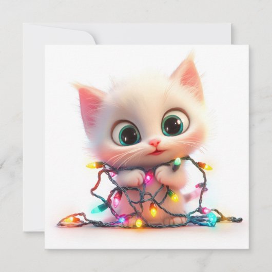 Witte kat brengt kerstvreugde kerstkaart (Voorkant)