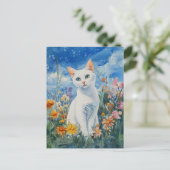 Witte kat - Briefkaart (Staand voorkant)