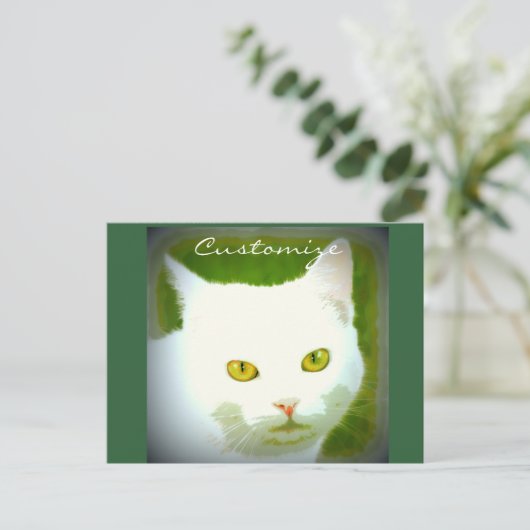 Witte kat briefkaart (Staand voorkant)
