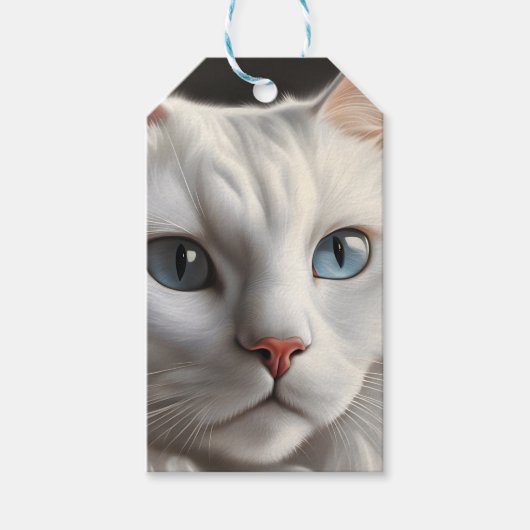 Witte kat cadeaulabel (Voorkant)