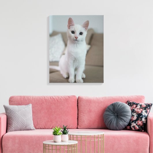 witte kat canvas afdruk (Insitu (Woonkamer))