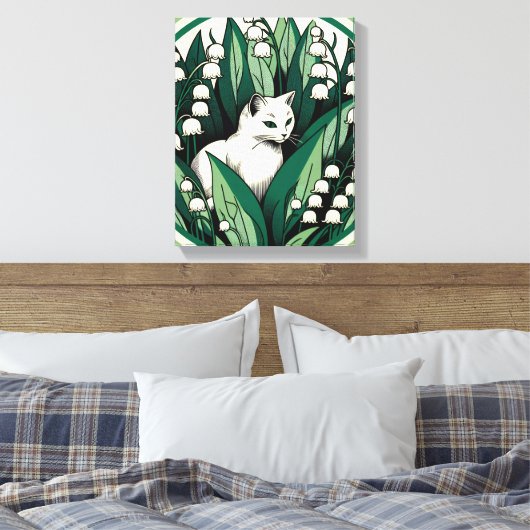 Witte kat canvas afdruk (Insitu (Slaapkamer))
