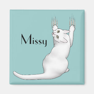 Witte kat cartoon krassen en scheuren t la magneet