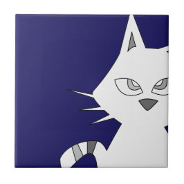 Witte kat Cartoon op blauw Tegeltje