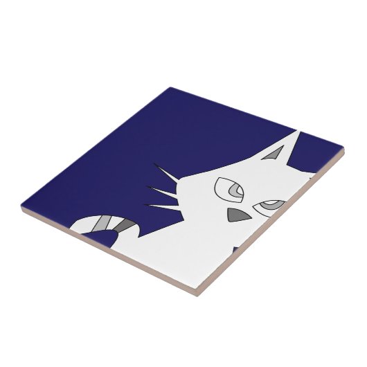 Witte kat Cartoon op blauw Tegeltje (Zijkant)