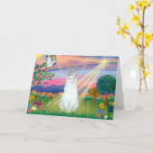 Witte kat - Cloud Angel Kaart (Gele Bloem)