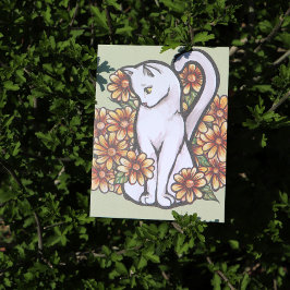 Witte kat Daisy Flowers Cats Briefkaart