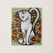 Witte kat Daisy Flowers Cats Legpuzzel (Verticaal)