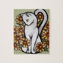 Witte kat Daisy Flowers Cats Legpuzzel