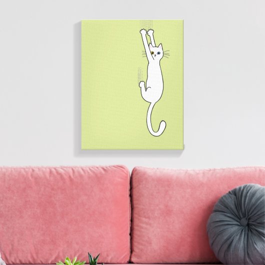 Witte kat die blijft hangen met wetten canvas afdruk (Insitu (Woonkamer))