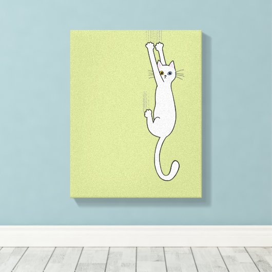 Witte kat die blijft hangen met wetten canvas afdruk (Insitu (Houten vloer))