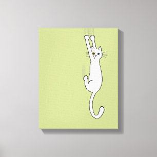 Witte kat die blijft hangen met wetten canvas afdruk