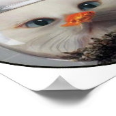 Witte kat die door een goudviskam kijkt poster (Hoek)