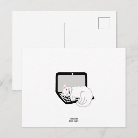 Witte kat die op laptop slaapt ansichtkaart briefkaart (Voorkant / Achterkant)