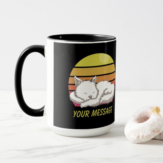 Witte kat die slaapt mok (Met donut)