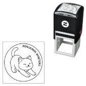 Witte kat die zich uitrekt Aangepaste tekst Zelfinktende Stempel (In situ)