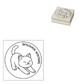 Witte kat die zich uitstrekt Aangepaste tekst Rubberstempel (Gestempeld)