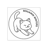 Witte kat die zich uitstrekt Aangepaste tekst Rubberstempel (Afrduk)